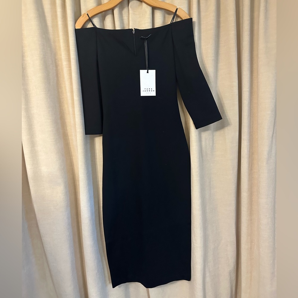 Off shoulder 3/4 sleeve black long dress